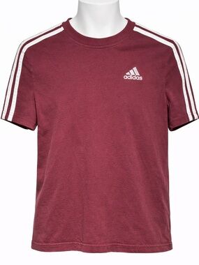 adidas Men's Maroon Short-Sleeve Tee with White Three-Stripes